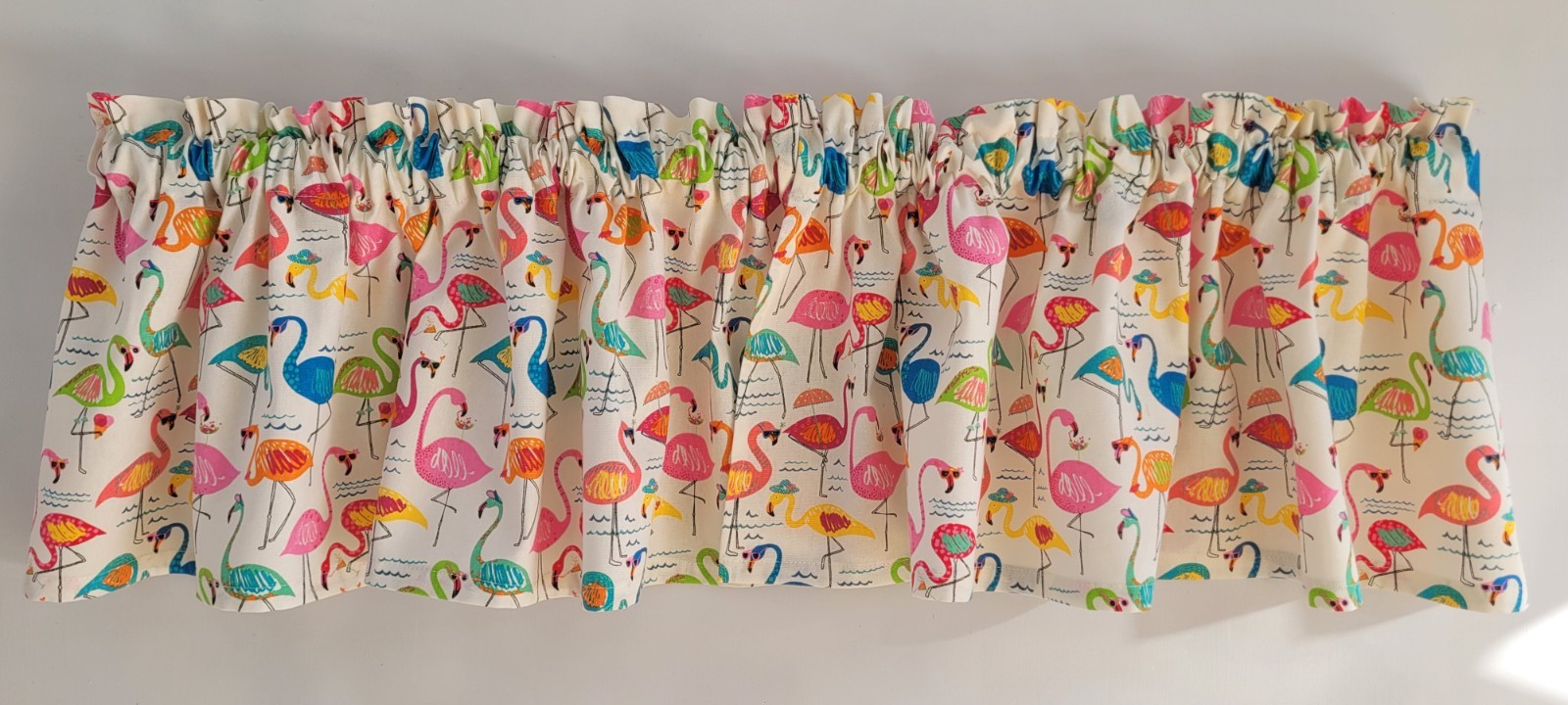 Flamingo Themed Valance, Tropical Coastal Window Treatment, Beach House Decor