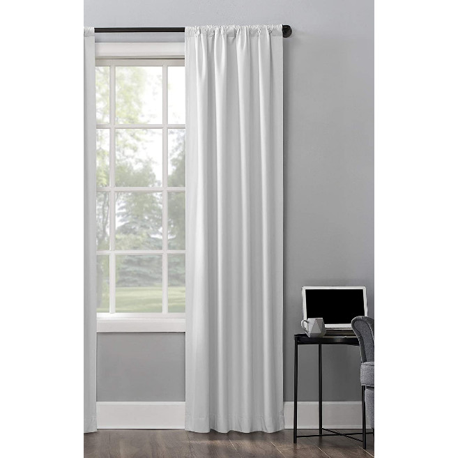 Blackout window curtain panel 40″W x 96″ L white thermal lined back tab