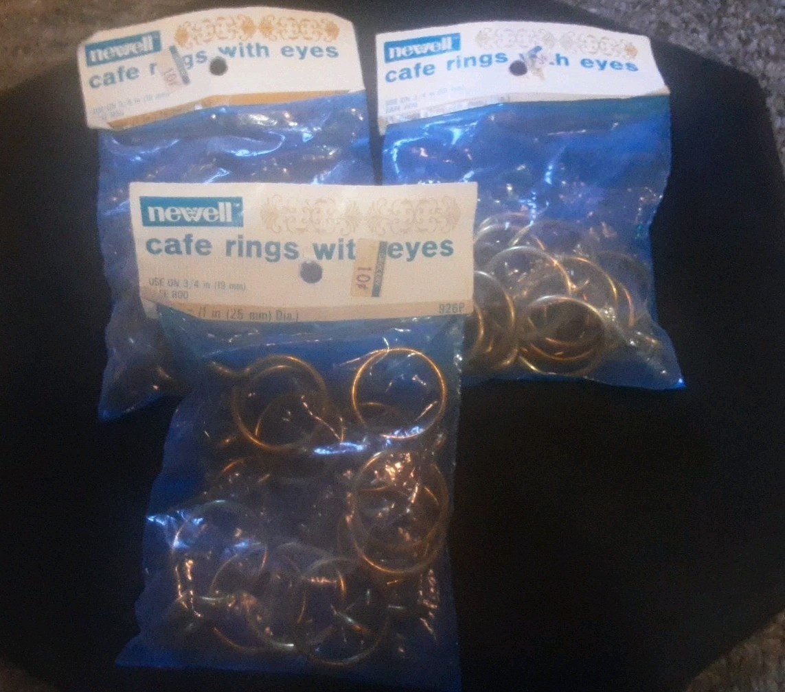 3 Bags of Vintage 1” Newell Curtain Cafe Rings With Eyes- 942P (42 Clips Total)