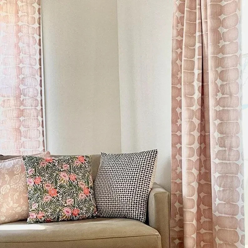 Curtains Made in the USA, Shibori Dot Blush, Medium Weight Cotton Slub