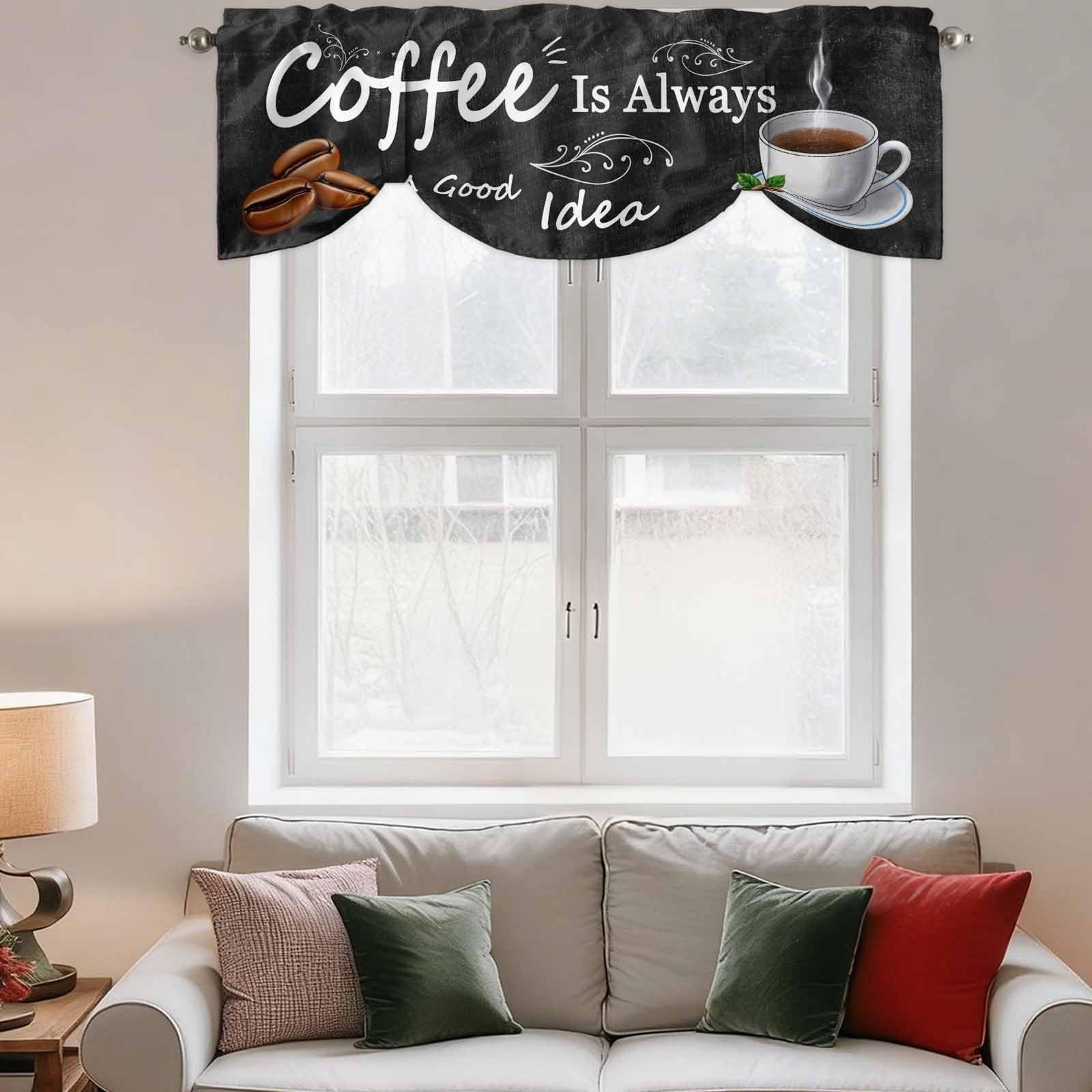 Coffee Theme Tie Up Valances for Windows, Coffee is Always a Good Idea Valanc…