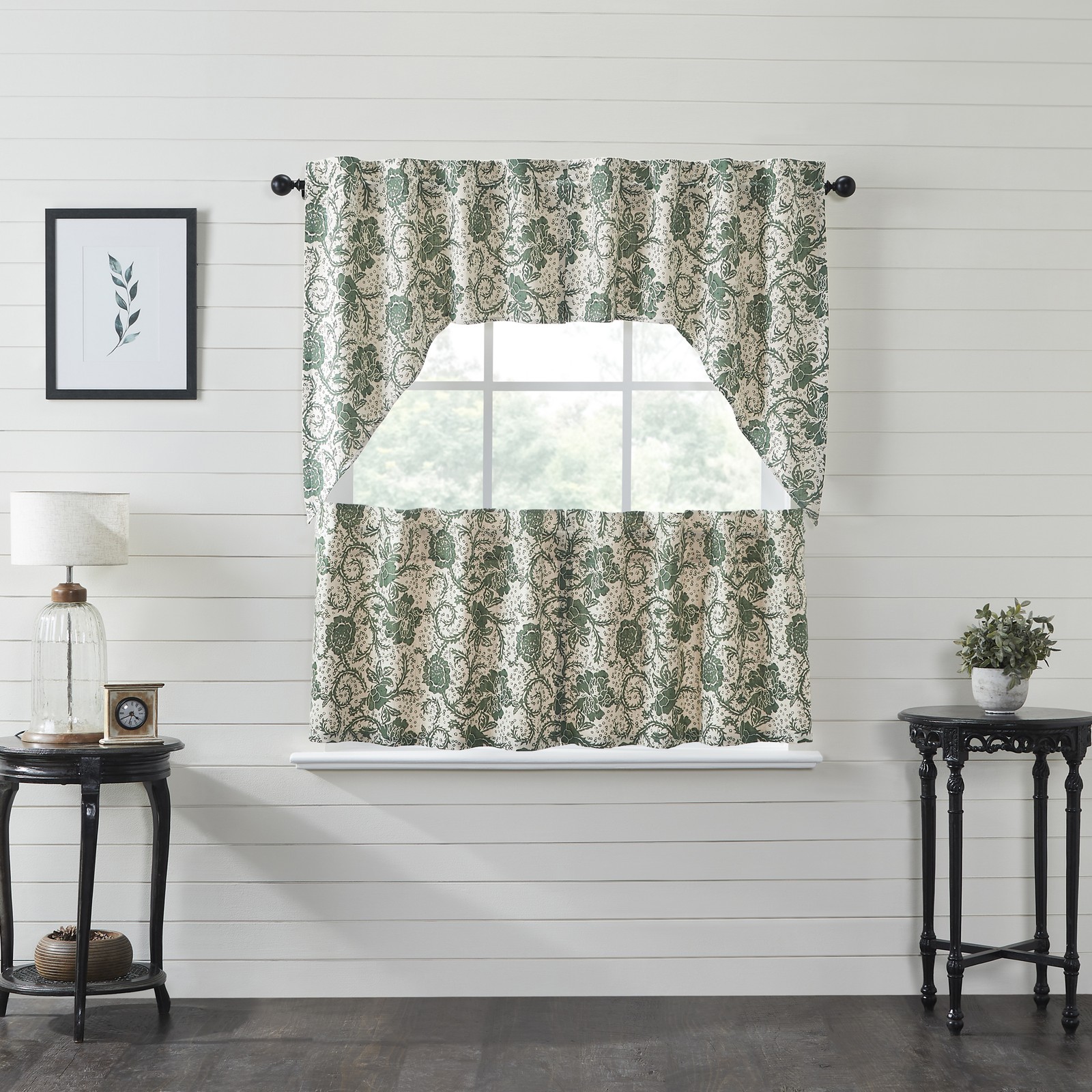 Dorset Dark Basil Curtain Set (2 Tier 24×36 ; 2 Swag 36x36x16) VHC Brands