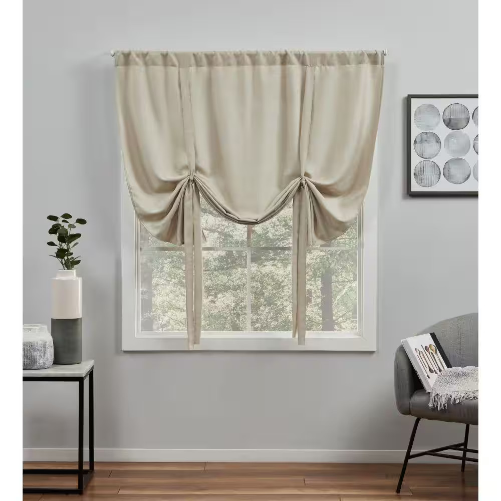 Loha Natural Solid Light Filtering 3″ Rod Pocket Tie up Shade, 54 In. W X 63 In.
