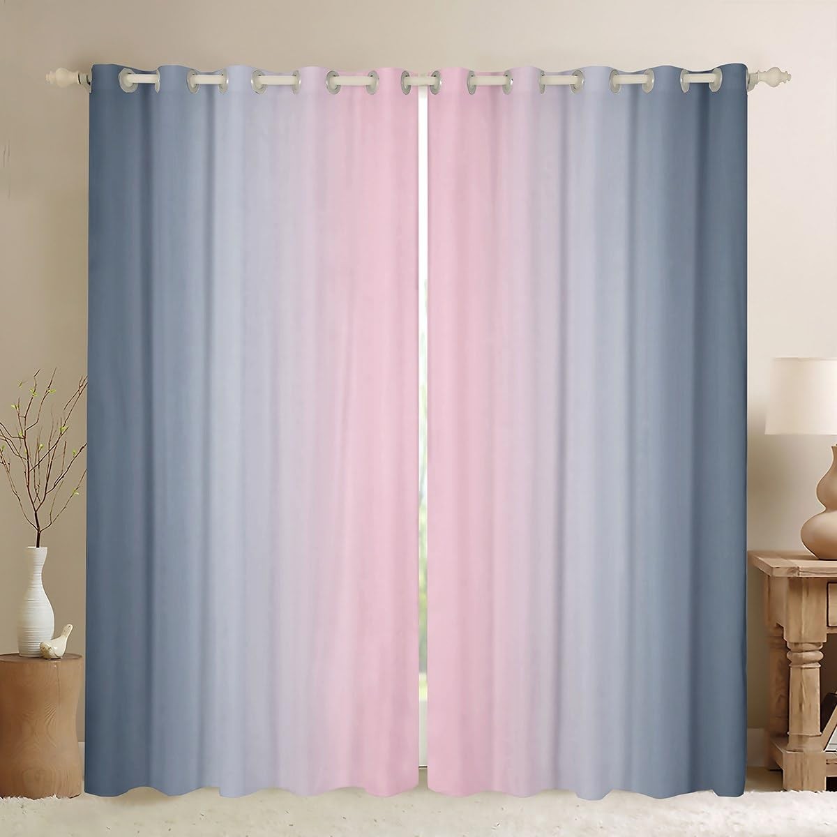 Jejeloiu Pink And Grey Curtains For Bedroom Living Room For Kids Ombre Blackout
