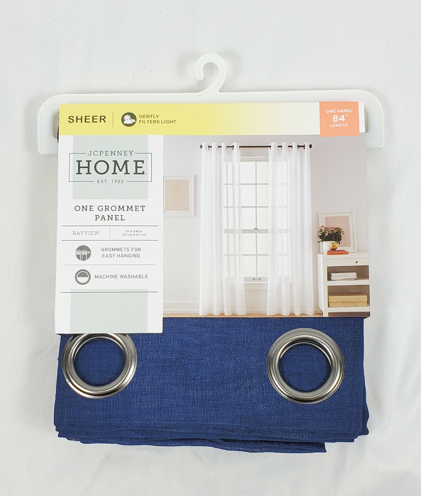 JCP Home Indigo Blue Bayview Grommet Sheer Curtain Panel, 50″x84″