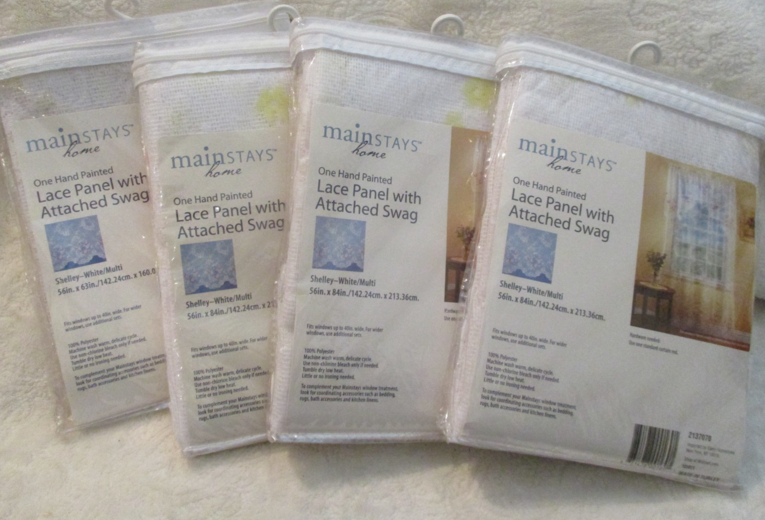 Mainstays~Lace Panel w/Attached Swag~4 Packages~Shelley White/Multi~Sealed