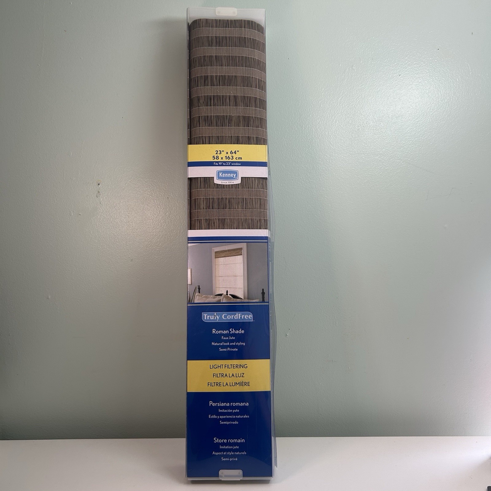 Kenney 23” X 64” (58x163cm) Truly CordFree Roman Shade Faux Jute Light Filtering