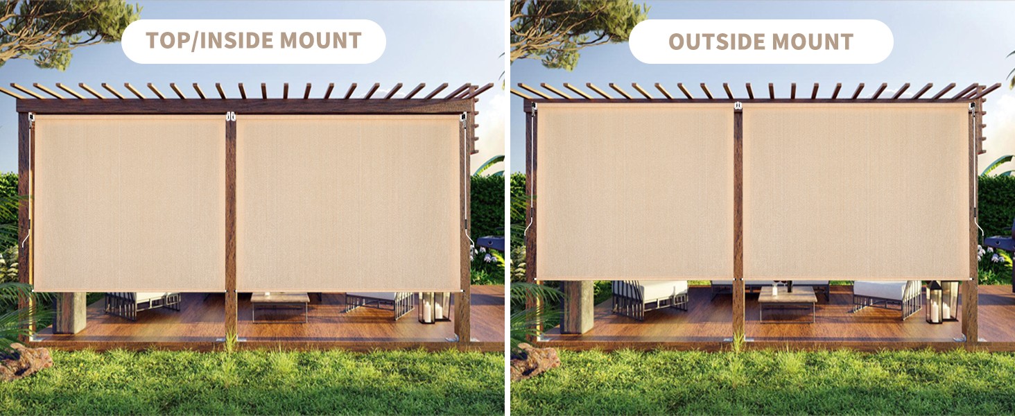Outdoor Roller Shade 5′ W x 8′ L Cordless Patio Shades Roll Up Outdoors Blinds