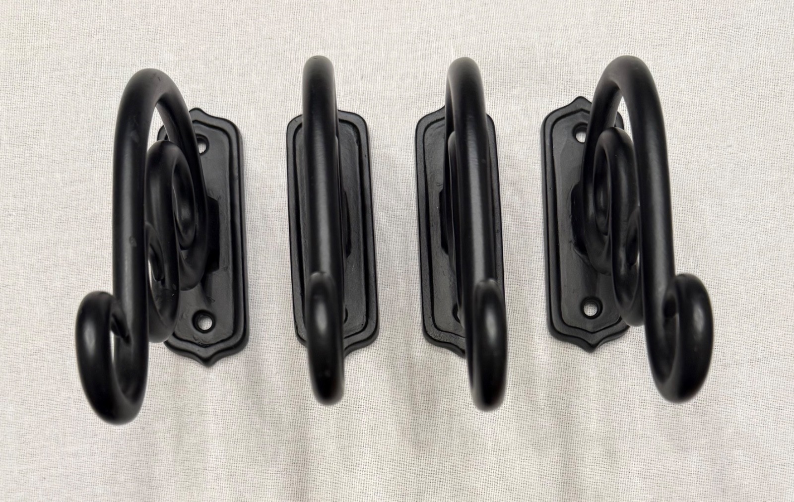 4 POTTERY BARN SWIRL SCROLL WALL BRACKETS OR CURTAIN ROD HOLDERS BLACK IRON