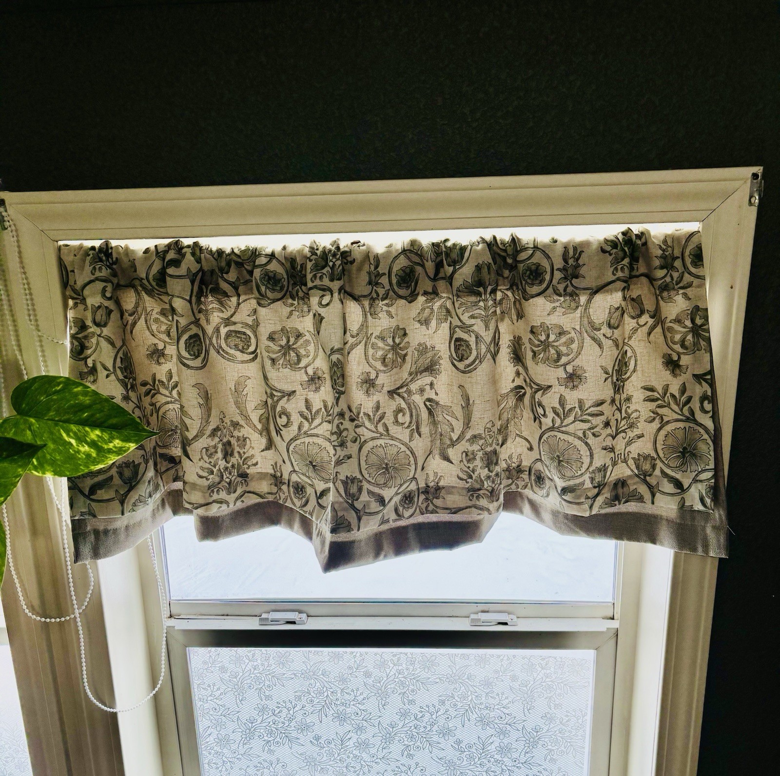 2 Jinchan Linen Valances Double Layer 16 in. Rod Pocket 2 Panels Green on Beige