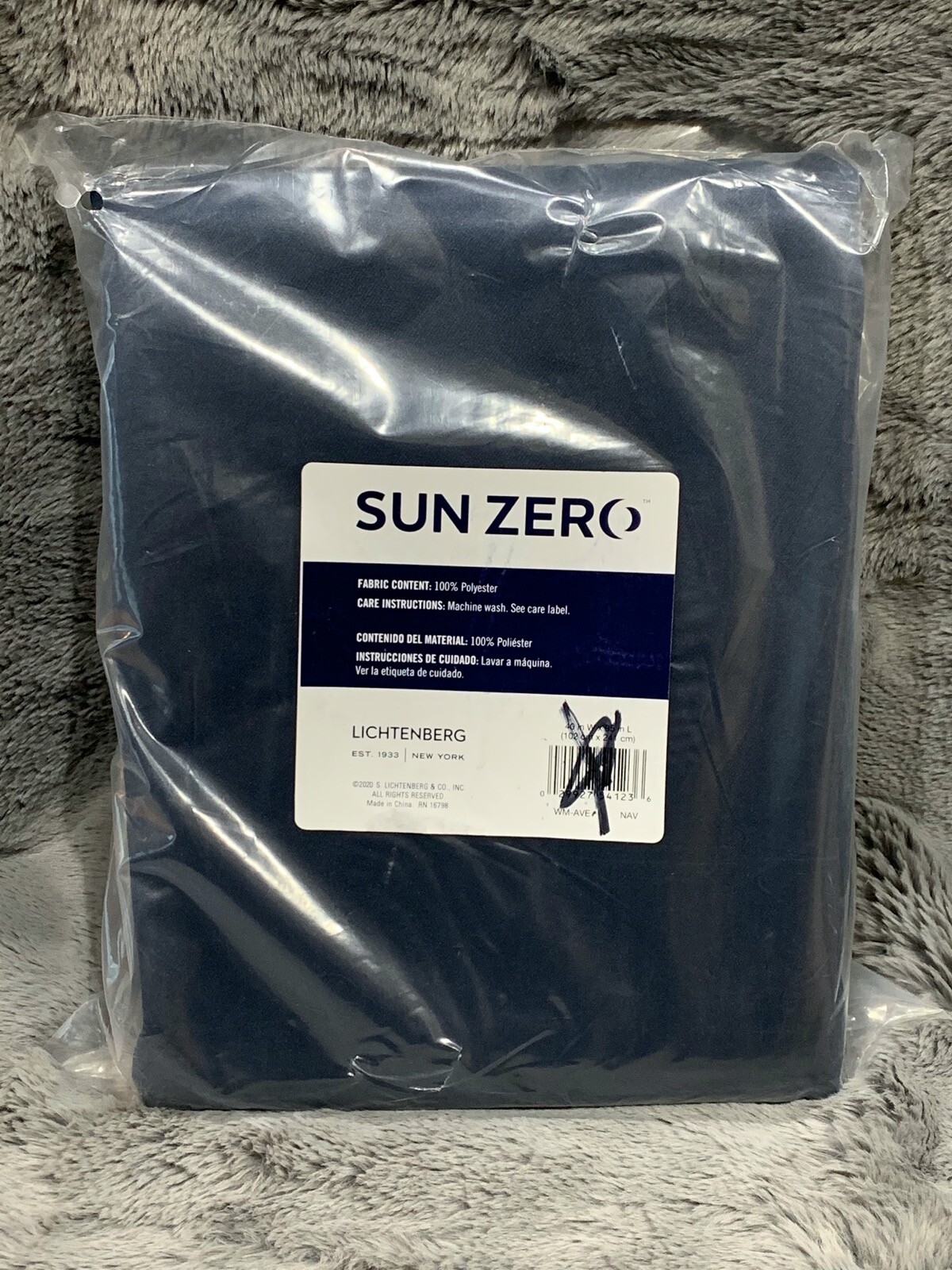 New Sun Zero Lichtenberg Black Out Thermal Curtain Panel Navy Blue Rod Top 40×95