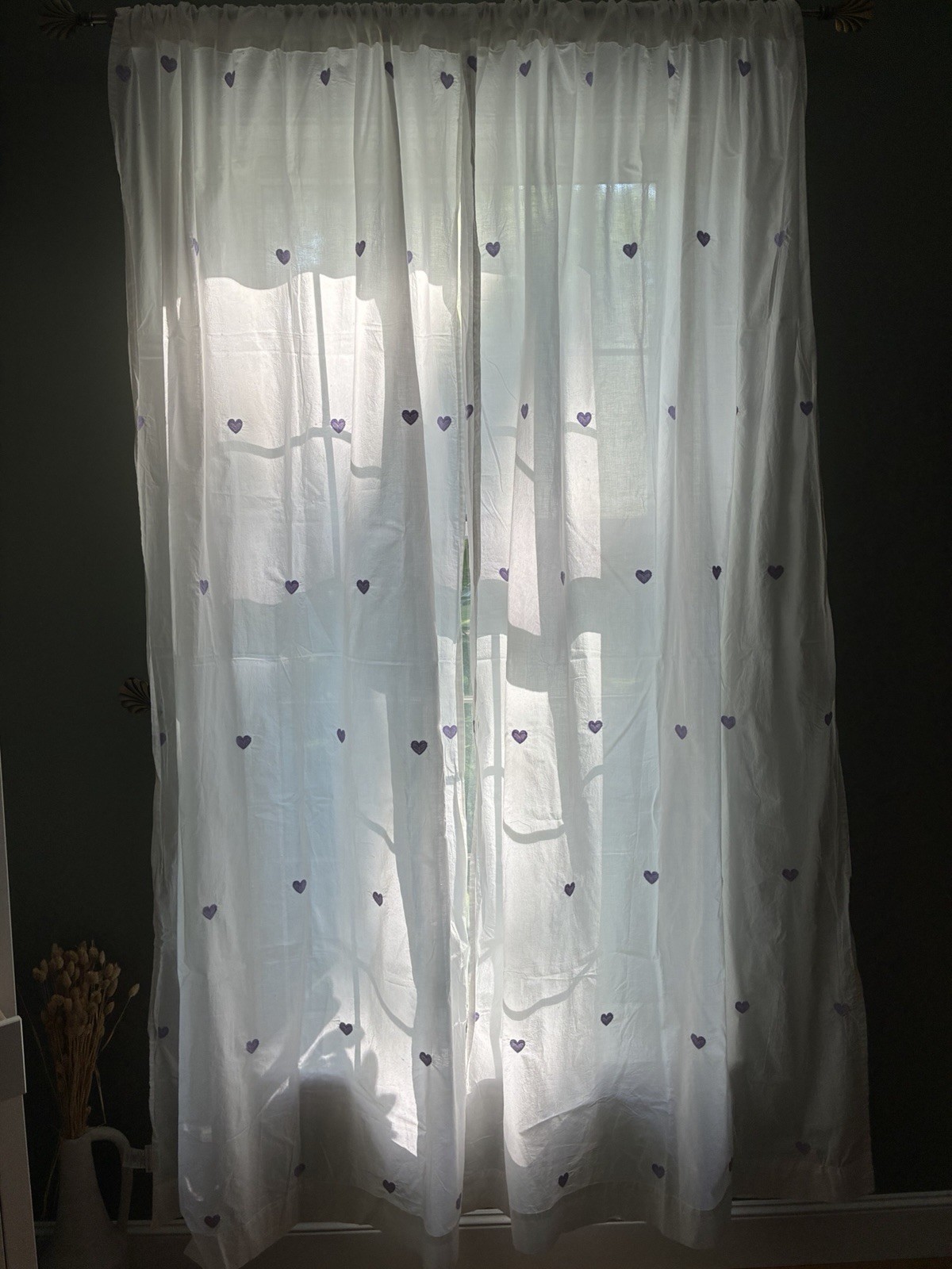 Set 4 Pottery Barn Kids Curtains Crisp White Purple Embroidered Hearts 44×84