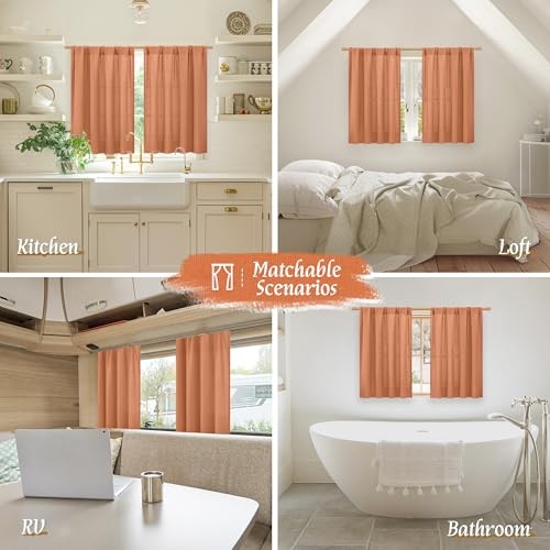 Linen Curtains 30 Inch Length for Small 42″W x 30″L (Pack of 2) Terracotta