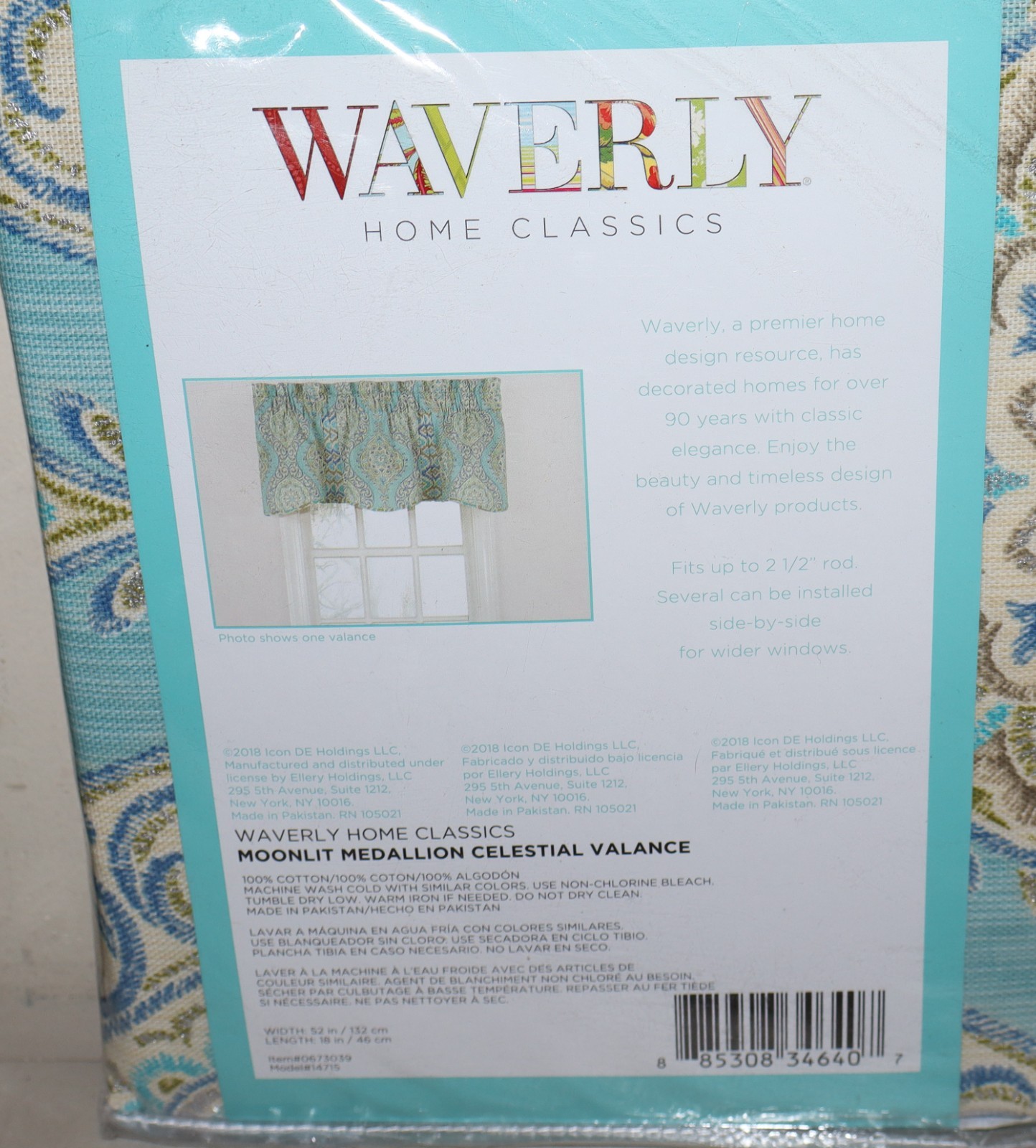 Waverly Moonlit Medallion Window Treatment Valance 18×52 NEW Blue Green Set of 2