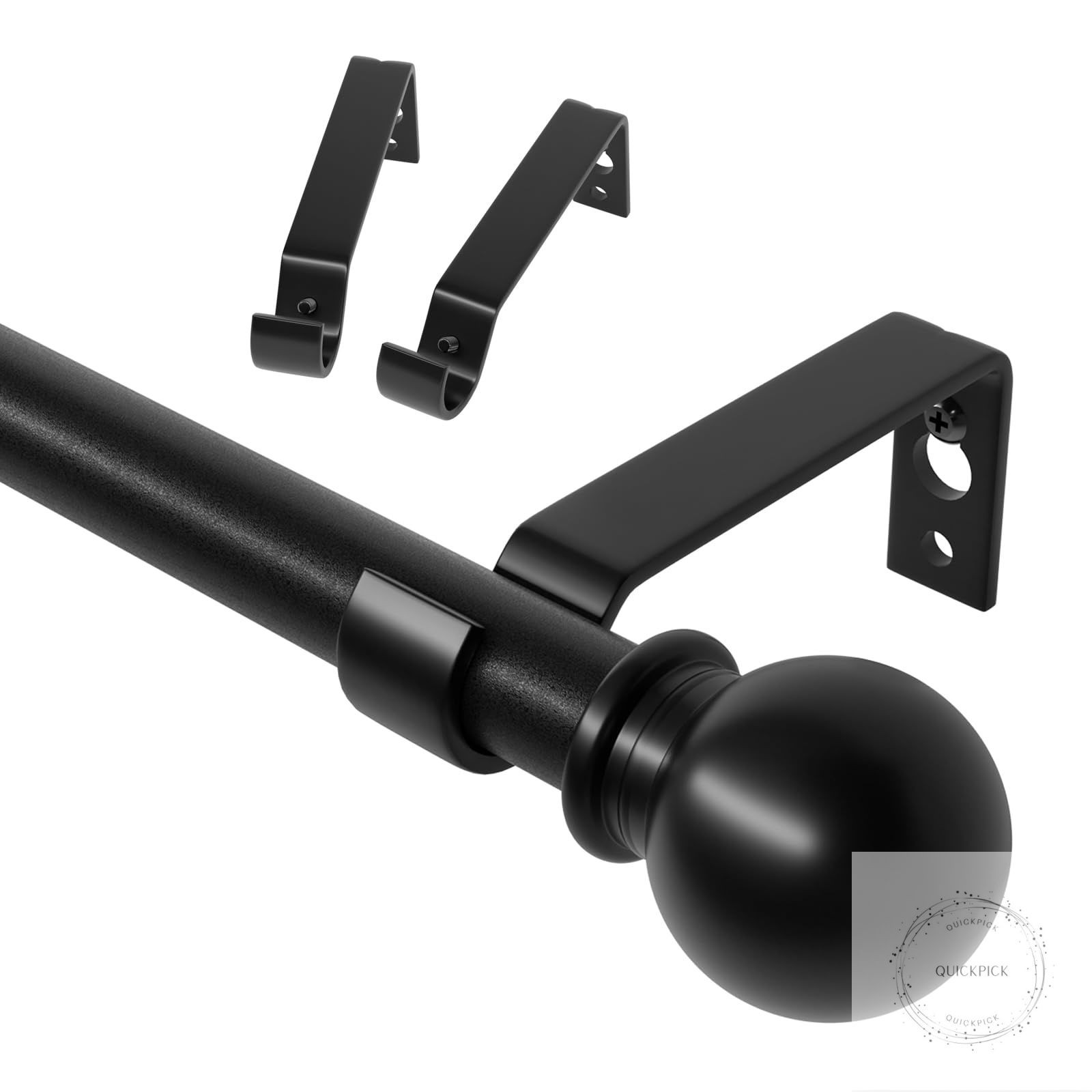Curtain Rods for Windows 28 to 48 inch, 5/8 inch Black Curtain Rod Set Brackets
