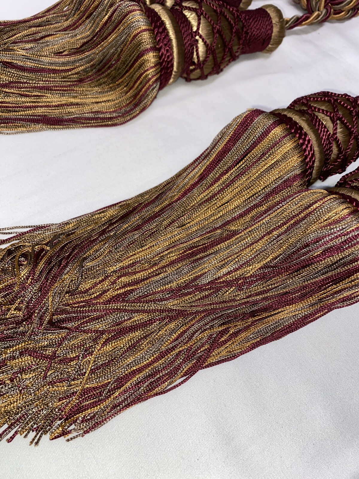 Pair Double Tassel Curtain Tiebacks Braided Rope Burgundy Wine Gold Green 31”