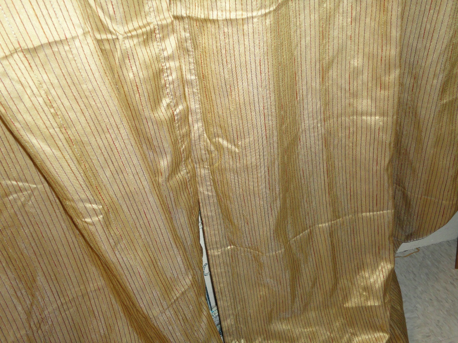CROSCILL GOLD RED MULTI STRIPE TEXTURED (2) LINED DRAPERY PANELS &TIEBACKS 40X86