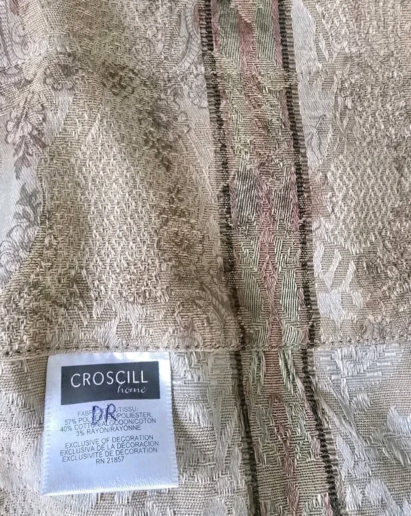 Croscil Beaded Window Valance 2 Panels Waterfall Scalloped 82×17 Damask Brocade