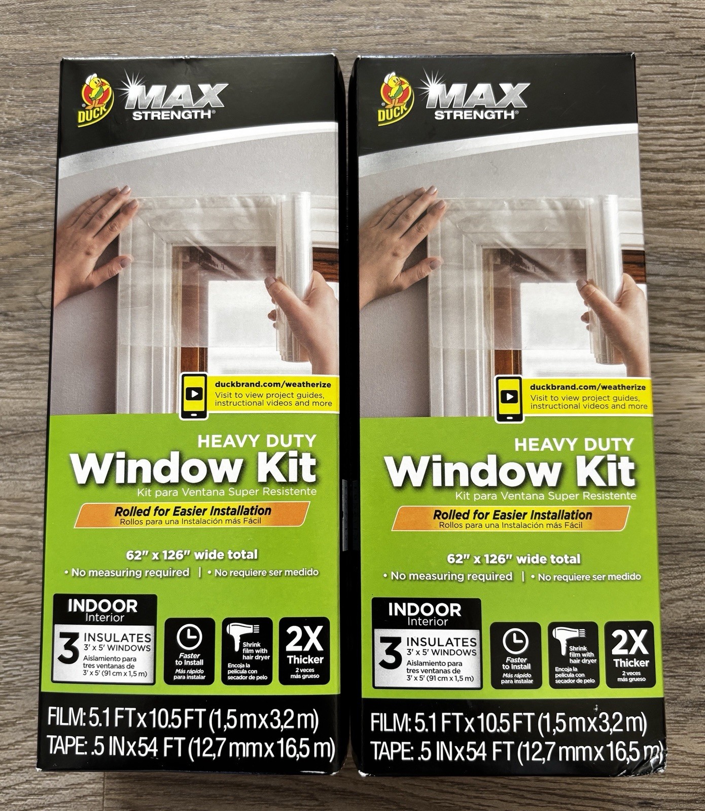 Duck Max Strength 62” x 126” Window Insulation Film Kit Fits 3 Windows Lot of 2