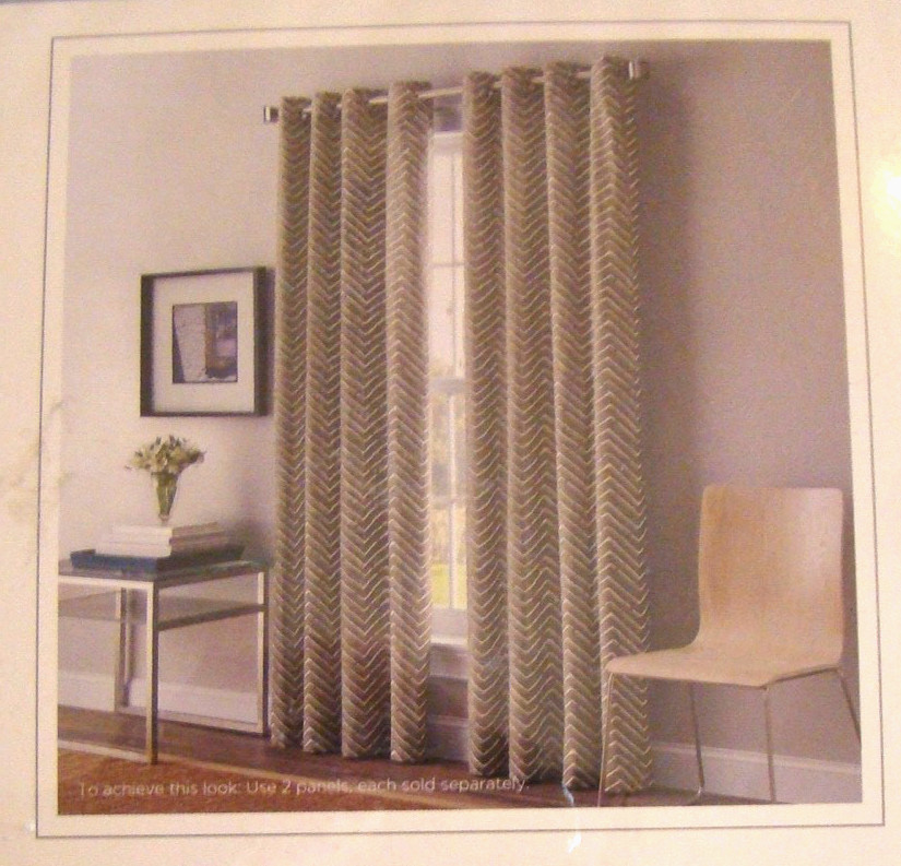 Curtain Panel Lot of Two Gray Herringbone- Grommet- Peri Home- Cotton- NEW 84″ L