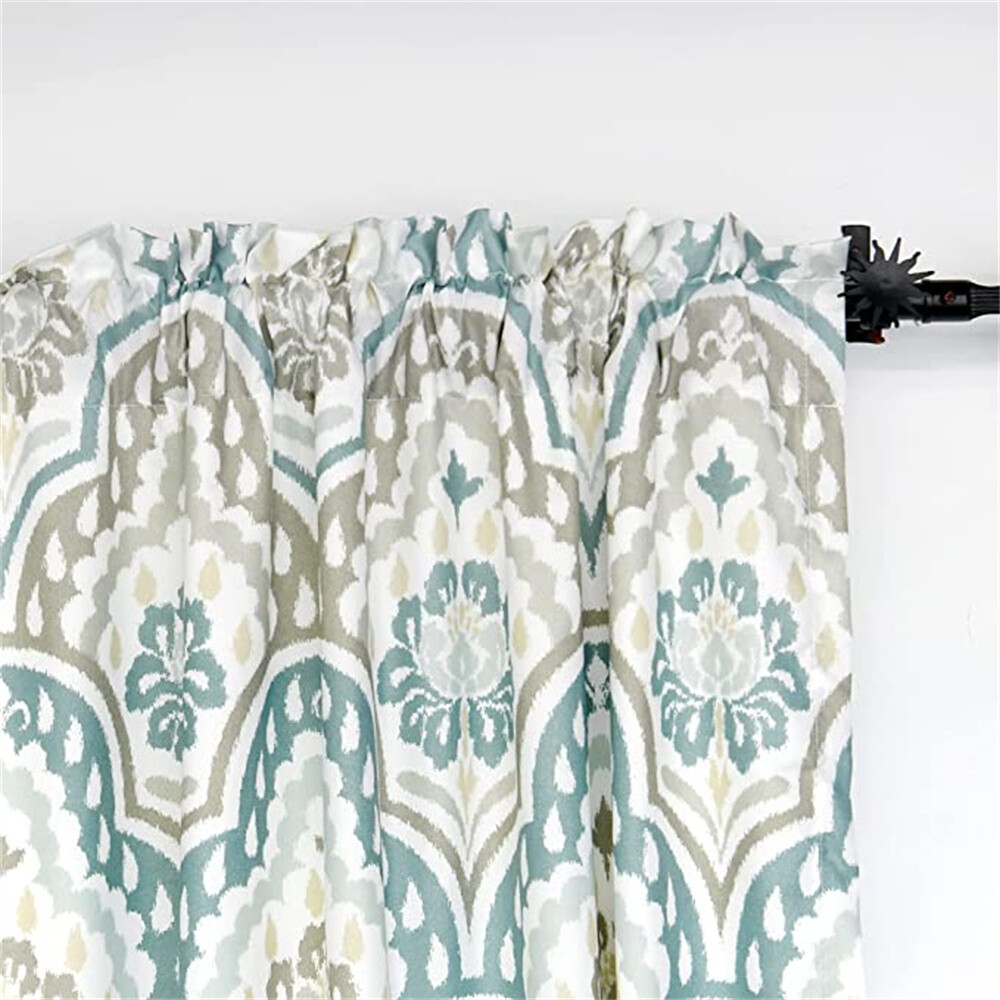 Tivoli Ikat Design Microfiber Curtains 2 Panel Set Living Room Bedroom Teal-Aqua