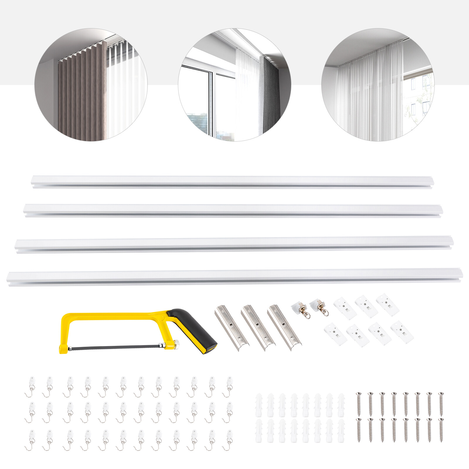 Curtain Track w/ Hooks 9ft-12ft Aluminium Ceiling Mount Curtain Tracks Scalable
