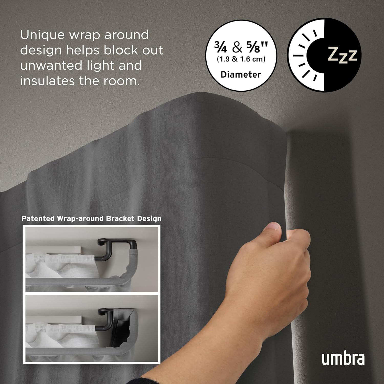 Twilight Wrap Around Double Curtain Rod Set, 66-144 Inches, Black