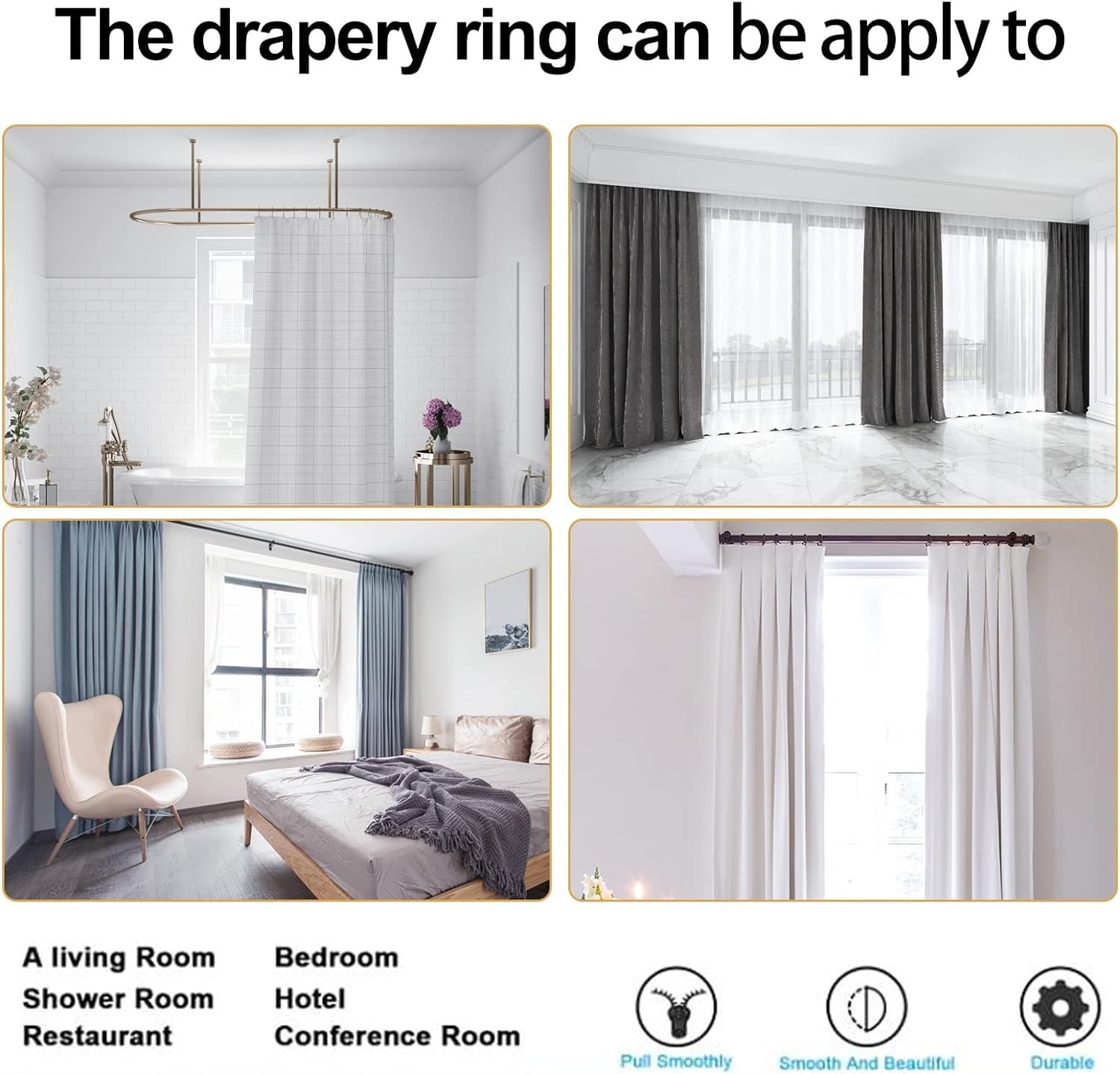 30 Pcs of 1.25 Inch Black Drapery Curtain Ring, Eau Small inches,