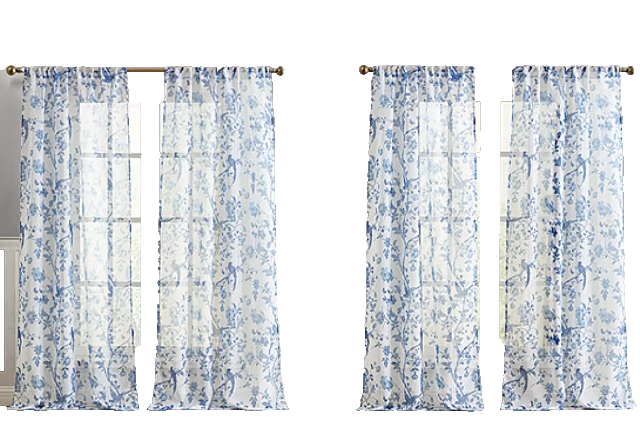 4 Laura Ashley Summer Palace Floral Birds Pole Top Window Panels Curtains 38×84”