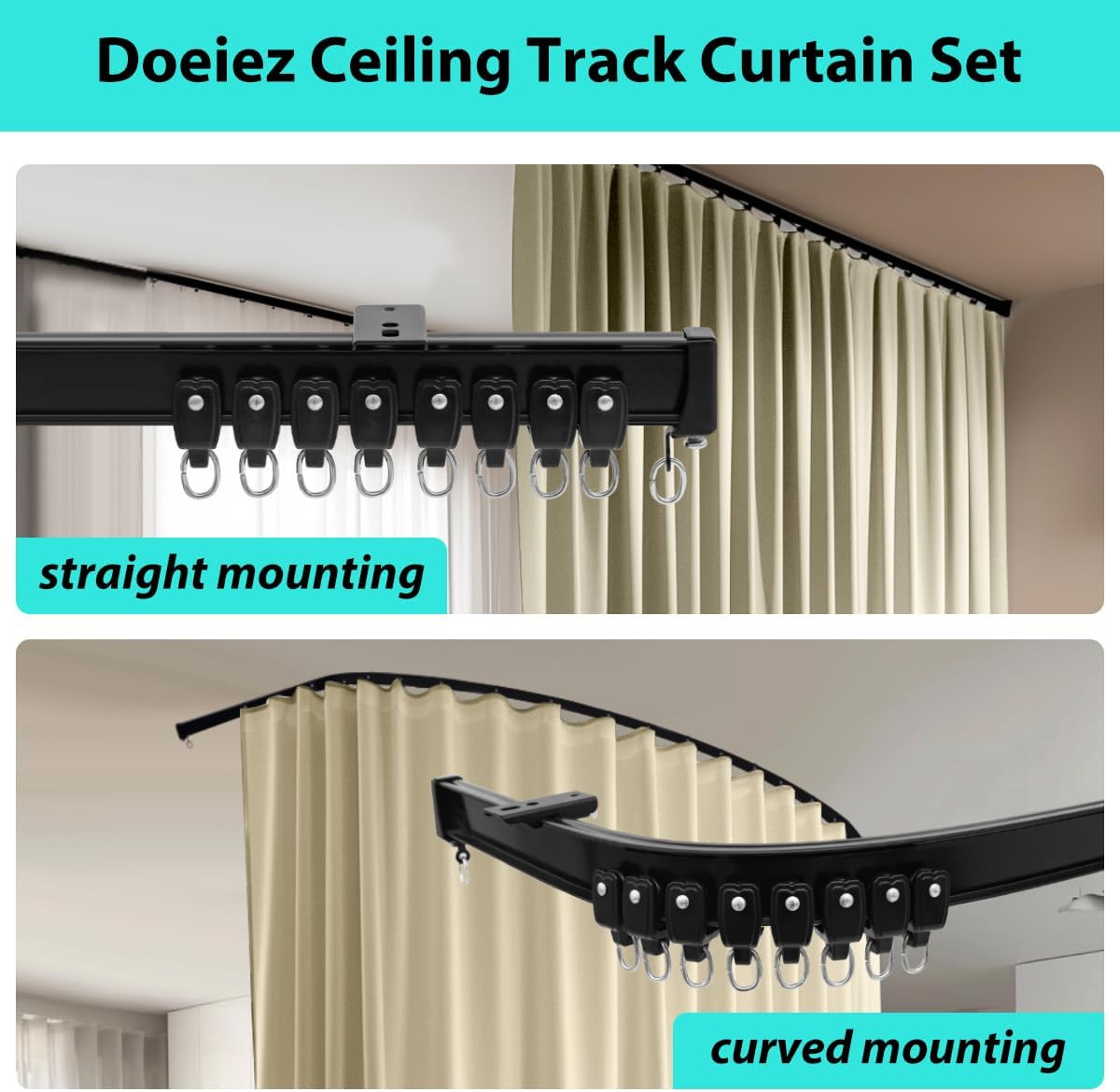 Room Divider Blackout Curtains Flexible Sliding Tracks Sets Ceiling Mounted Rod