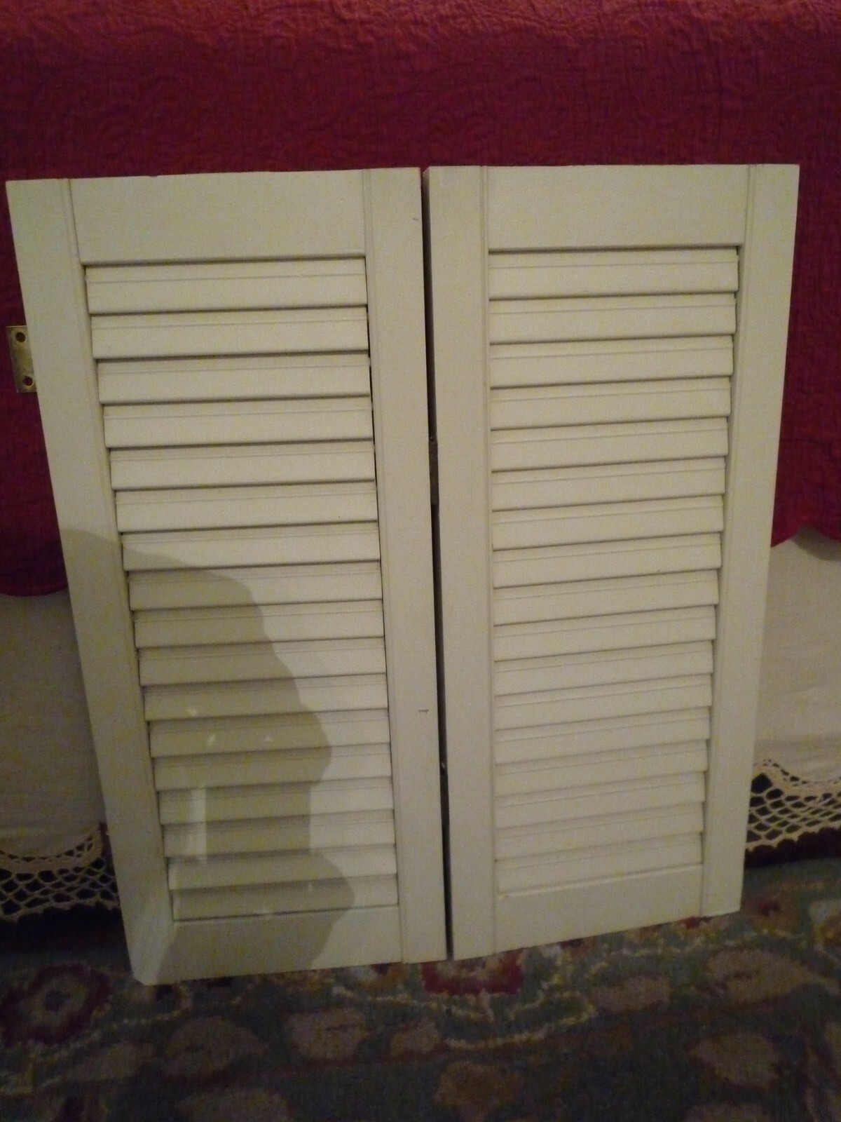 2 Wood Shutters Whitish Movable Slats Hinged Together Each One 20.5″ H x 8.75″W