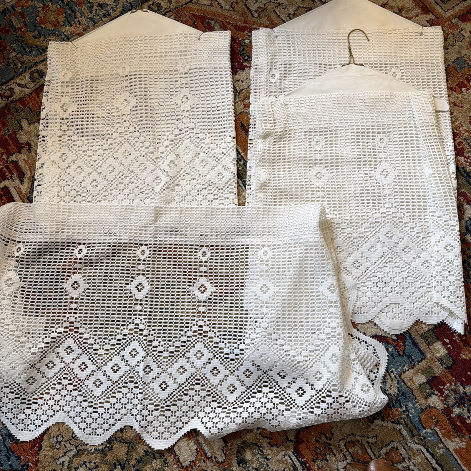 Lot Of 4 White Lace Floral Valances 68” X 19”