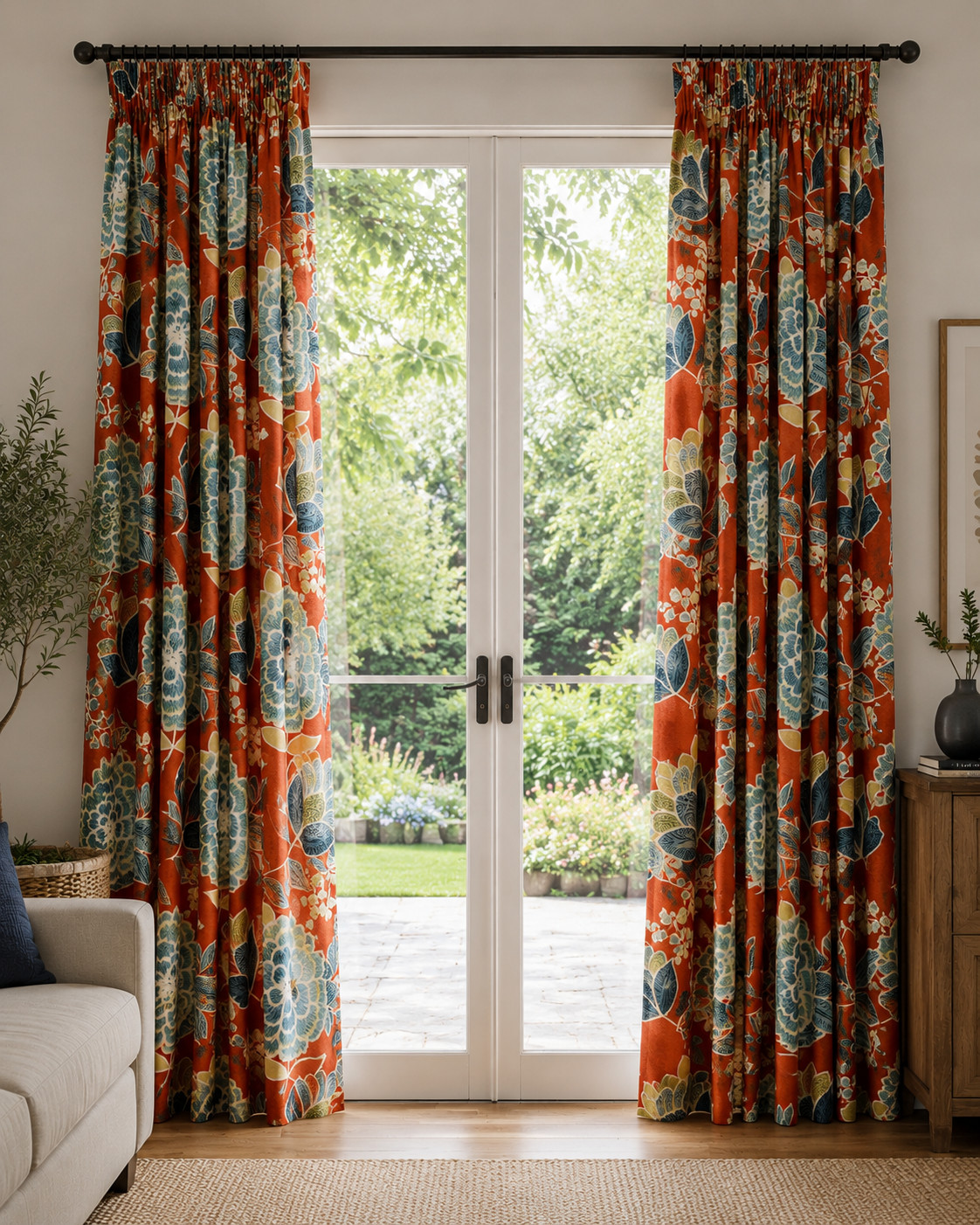 Custom made Thibaut’s Sulu Pencil Pleated Lined 100% Linen Curtain 50″x100″