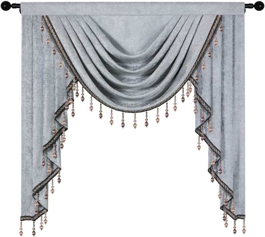 ELKCA Thick Double-Sided Chenille Window Curtains Single Swag Valance for Living