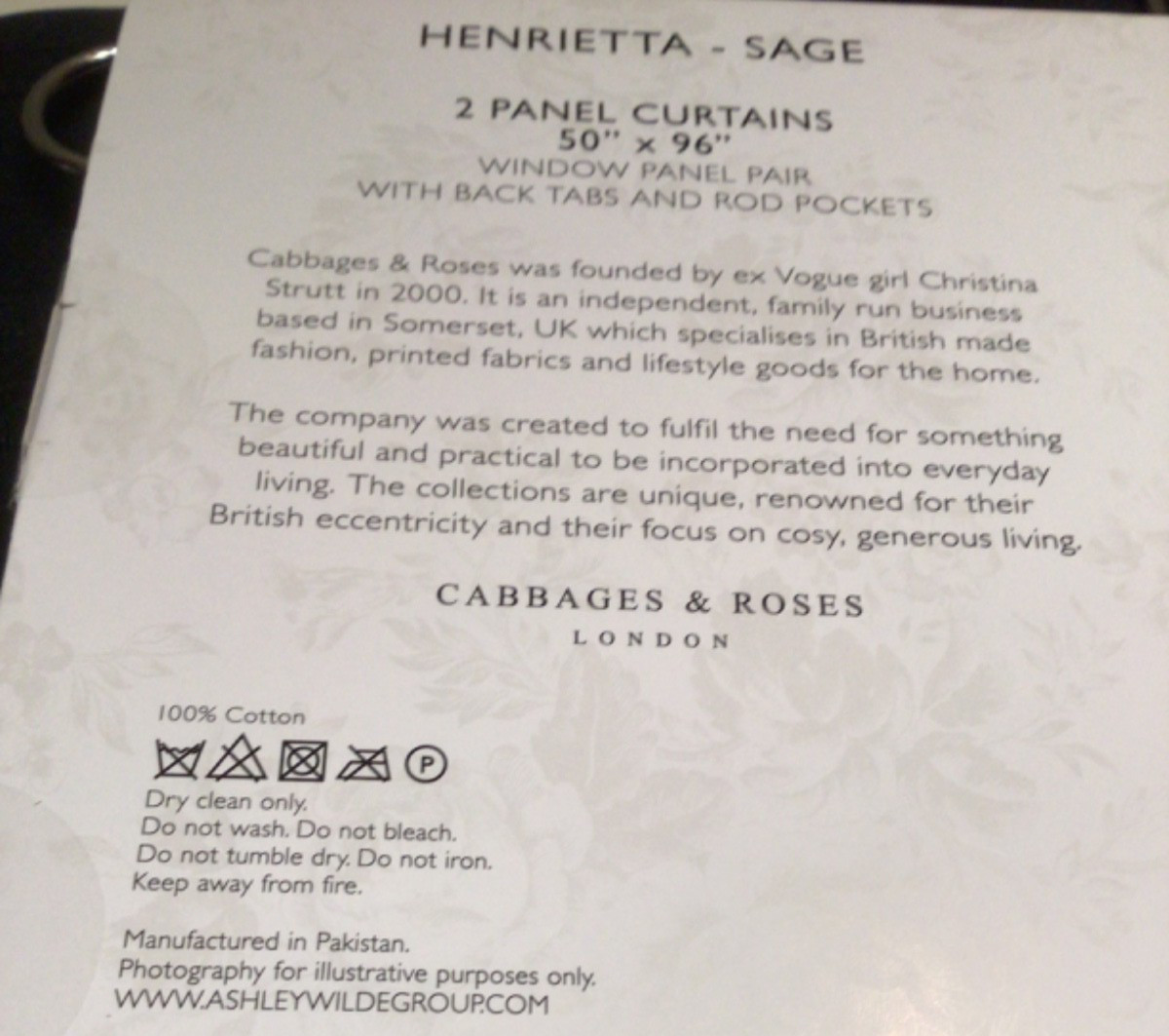 Cabbages & Roses 50”x 96” Window Curtain Panels Henrietta Sage Set Of 2 Panels