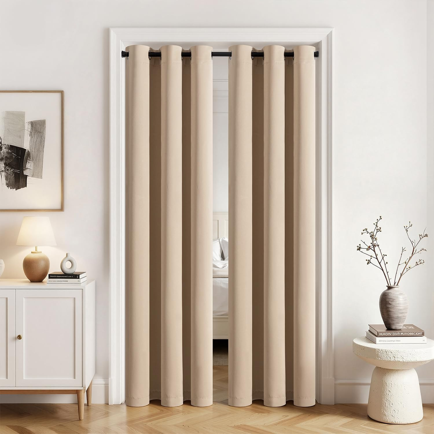 Blackout Door Curtain Set of 2, 34 X 80 Inch Beige Thermal Insulated Room Divide