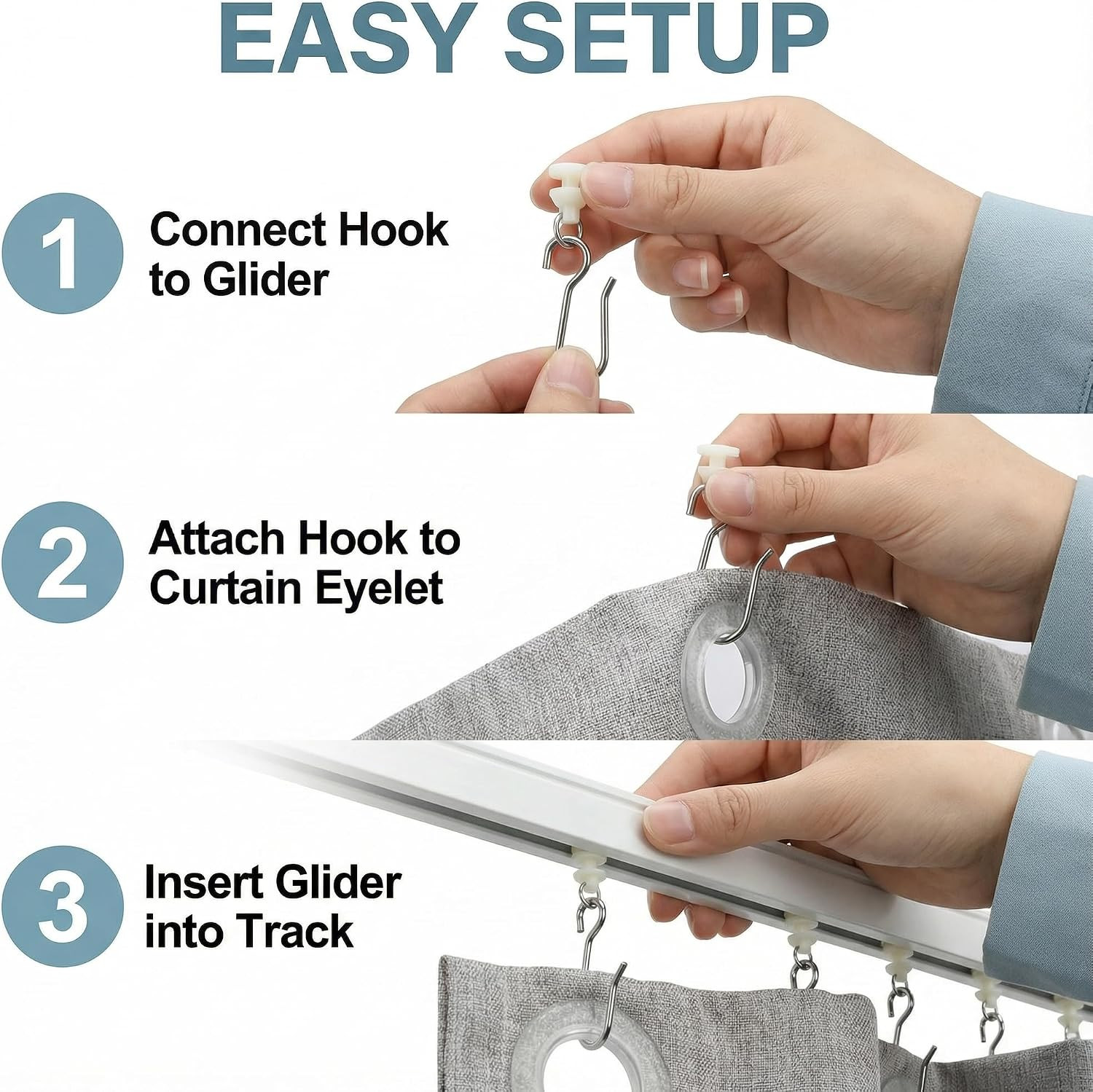 40 Pcs Curtain Track Gliders and Hooks Set Includes 20 Plastic Track Rollers 20