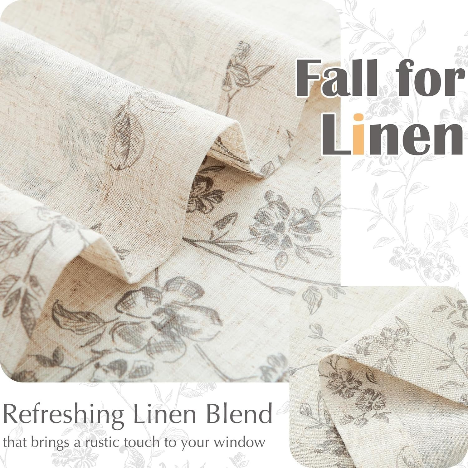 jinchan Floral Kitchen Curtains 24 Inch Linen Tier Curtains Farmhouse Cafe Half