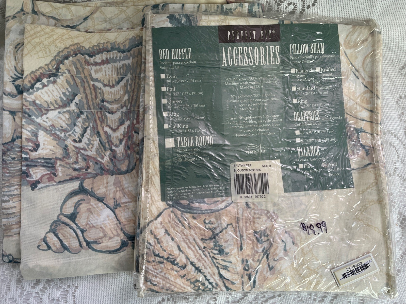 2 VINTAGE SALTWATER DESIGN POUF VALANCES SEASHELLS BEACH NEW IN PKG