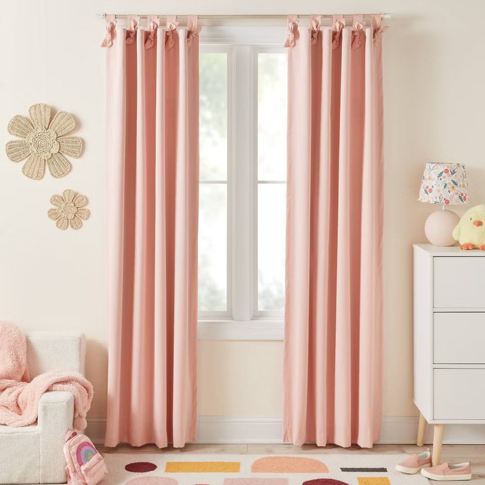 95″ Blackout Tie Top Embellished Kids’ Panel with Ties Pink – Pillowfort