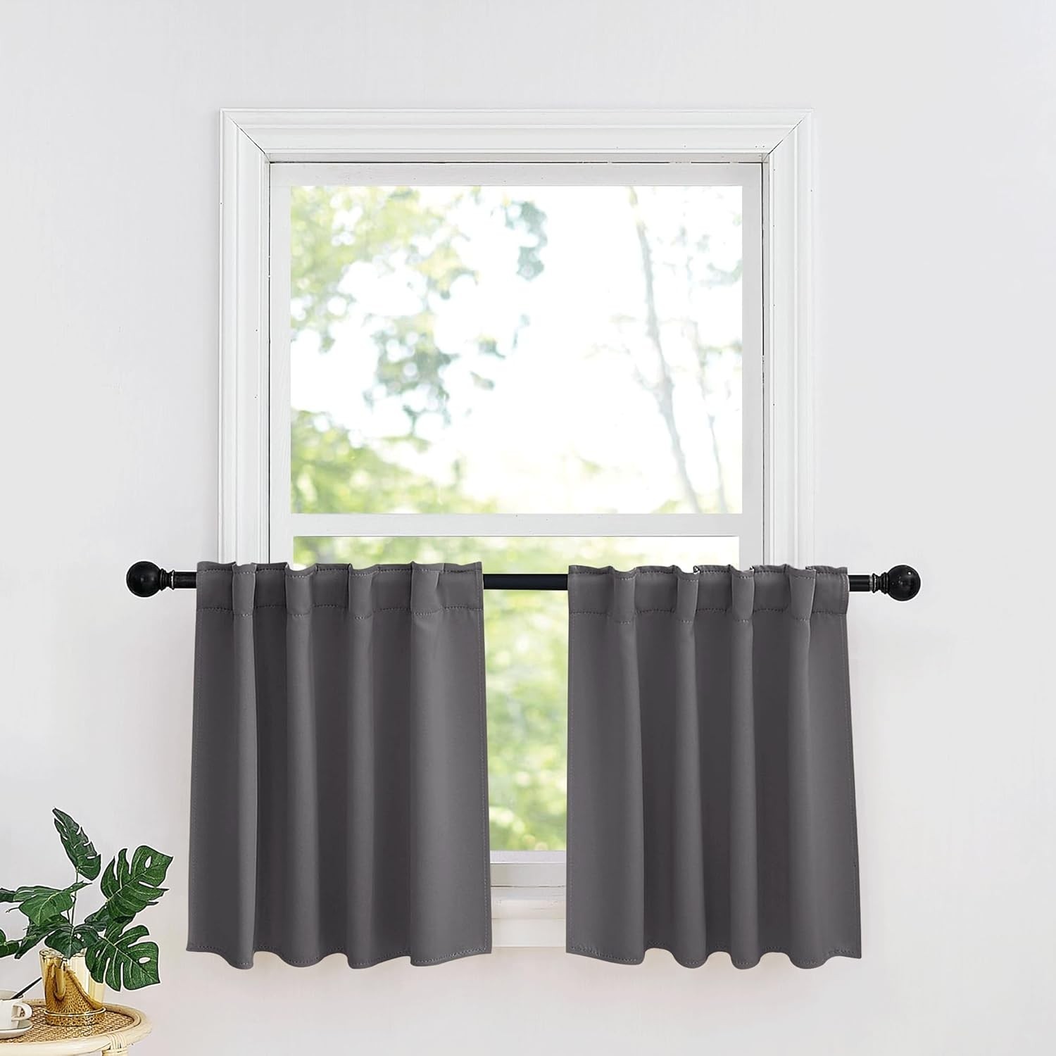 Grey Blackout Window Curtains – 2 Panels, 34″W x 24″L, Light Blocking