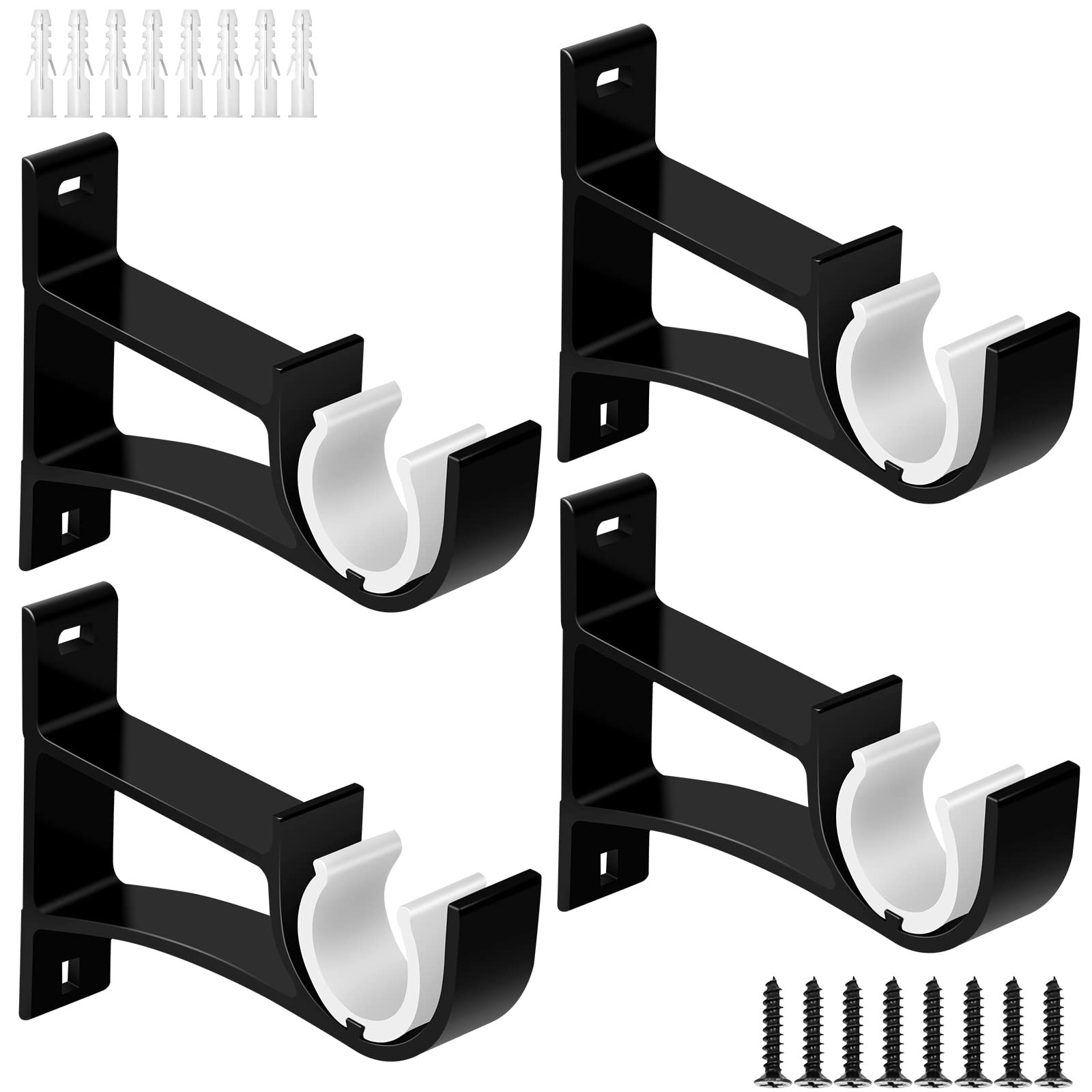 4 PCS Black Single Heavy Duty Aluminum Alloy Wall Mount Curtain Rod Brackets