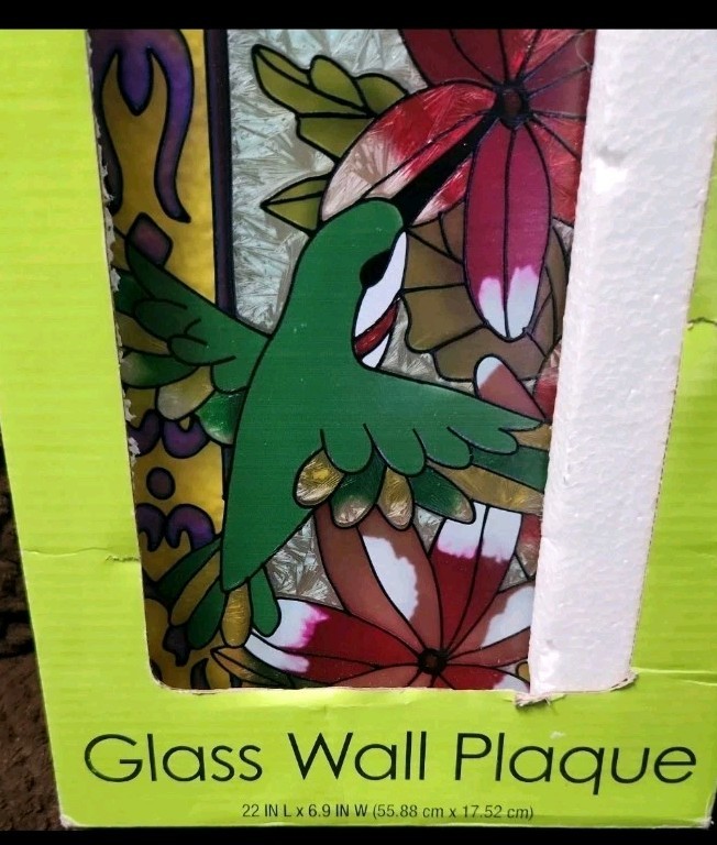 Hummingbird Stained Glass Window Panel – Hanging Art Decor Bird Floral New