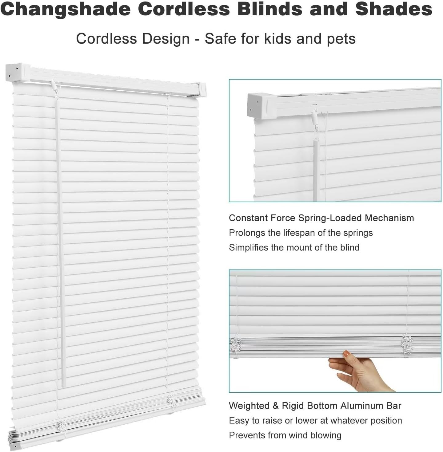 Changshade Cordless Venetian Vinyl PVC Blinds 1 Inch Horizontal Window Shades