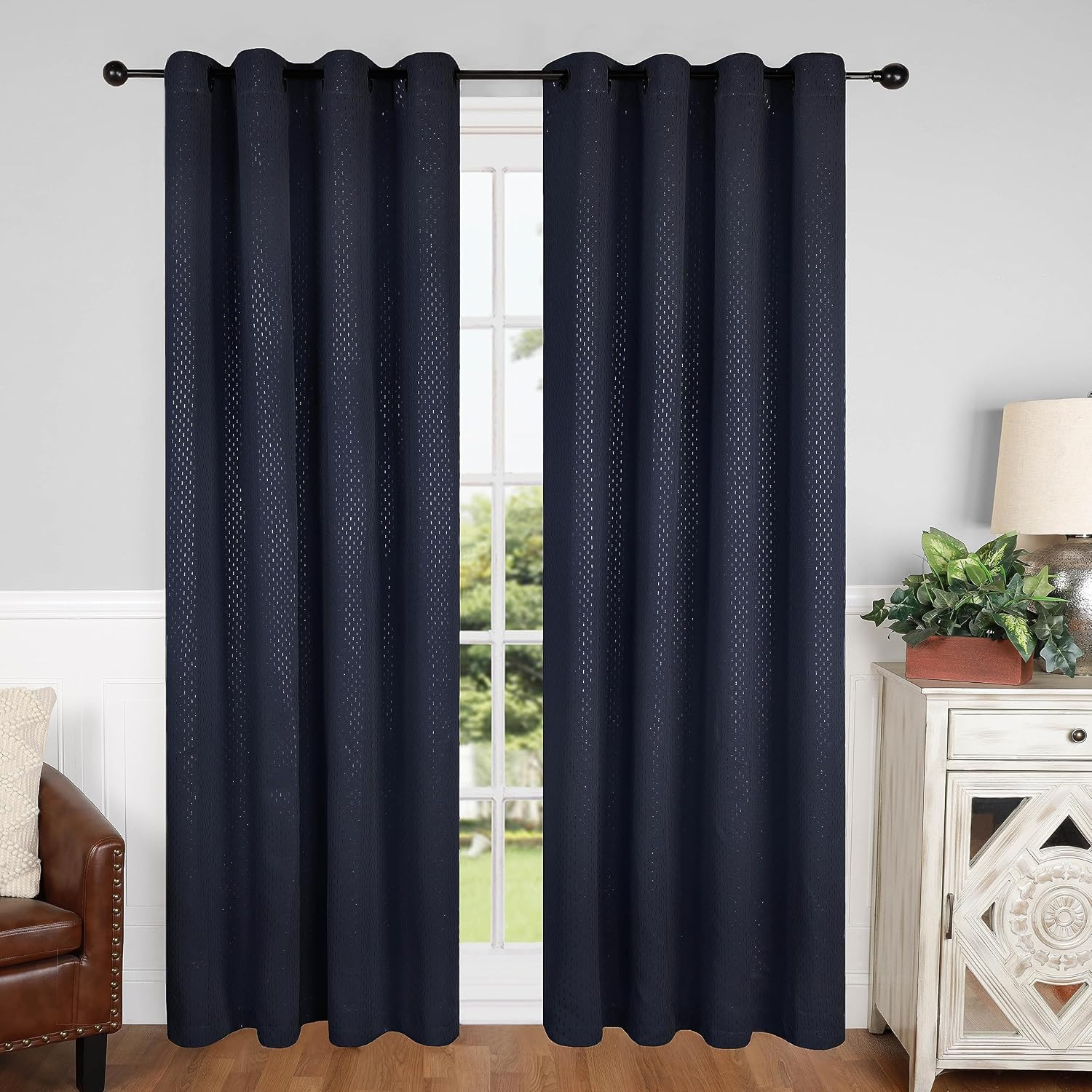 Navy Blue Blackout Curtains, Room Darkening Set of 2, 52″ x 120″ Panels
