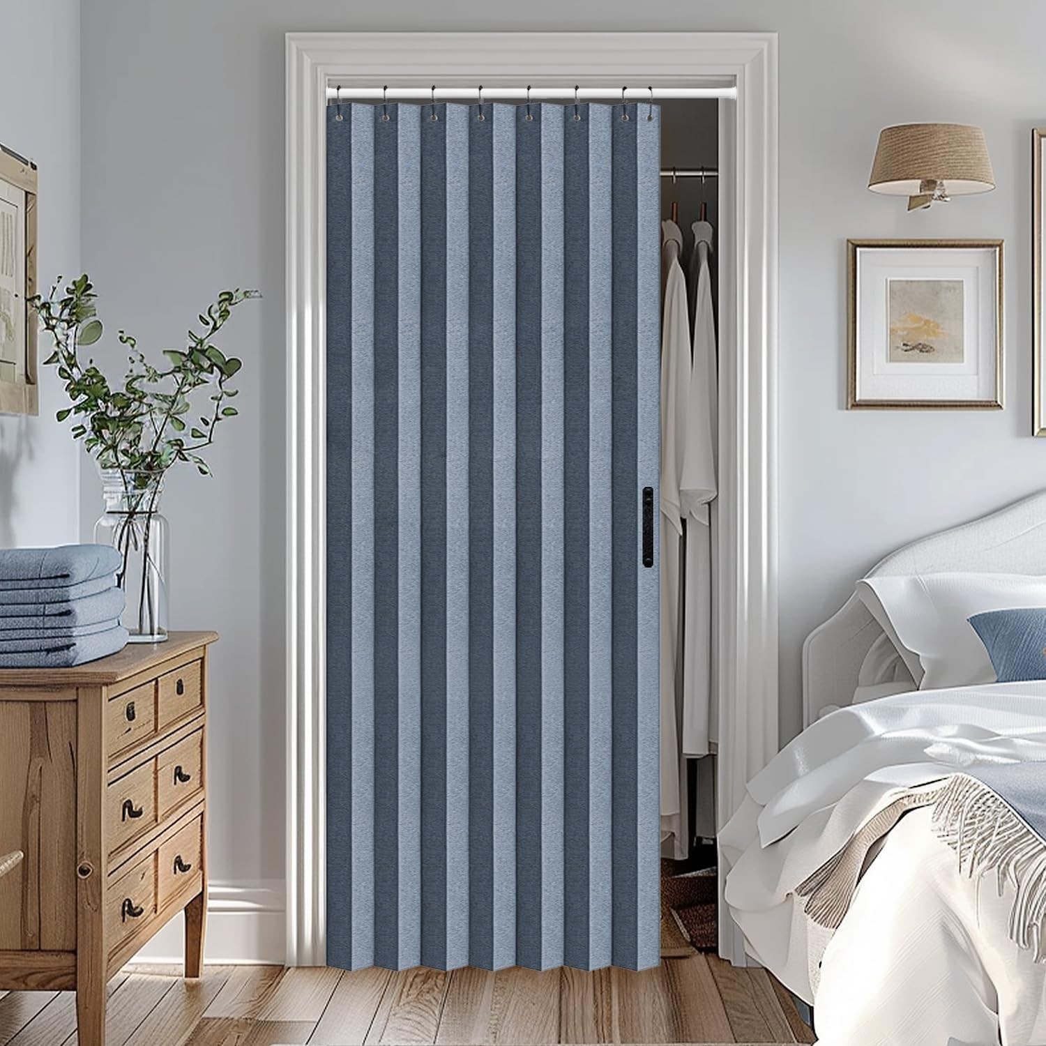 Accordian Style Door Curtains for Bedroom, and Closet 39 x 78 | 1P Blue