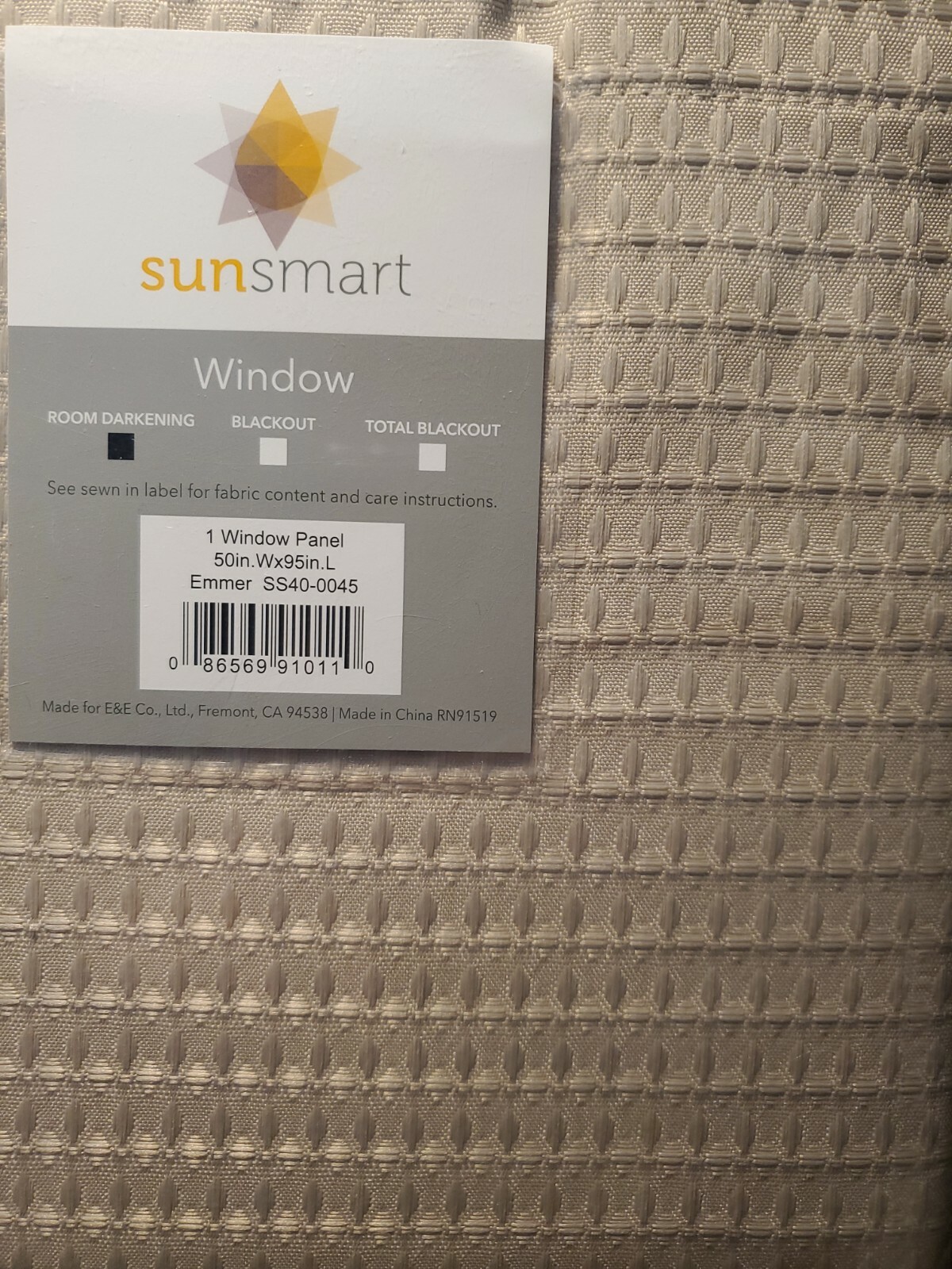 SUN SMART Window Room Darkening Panel, Emmer 50″ x 95″ Tan color