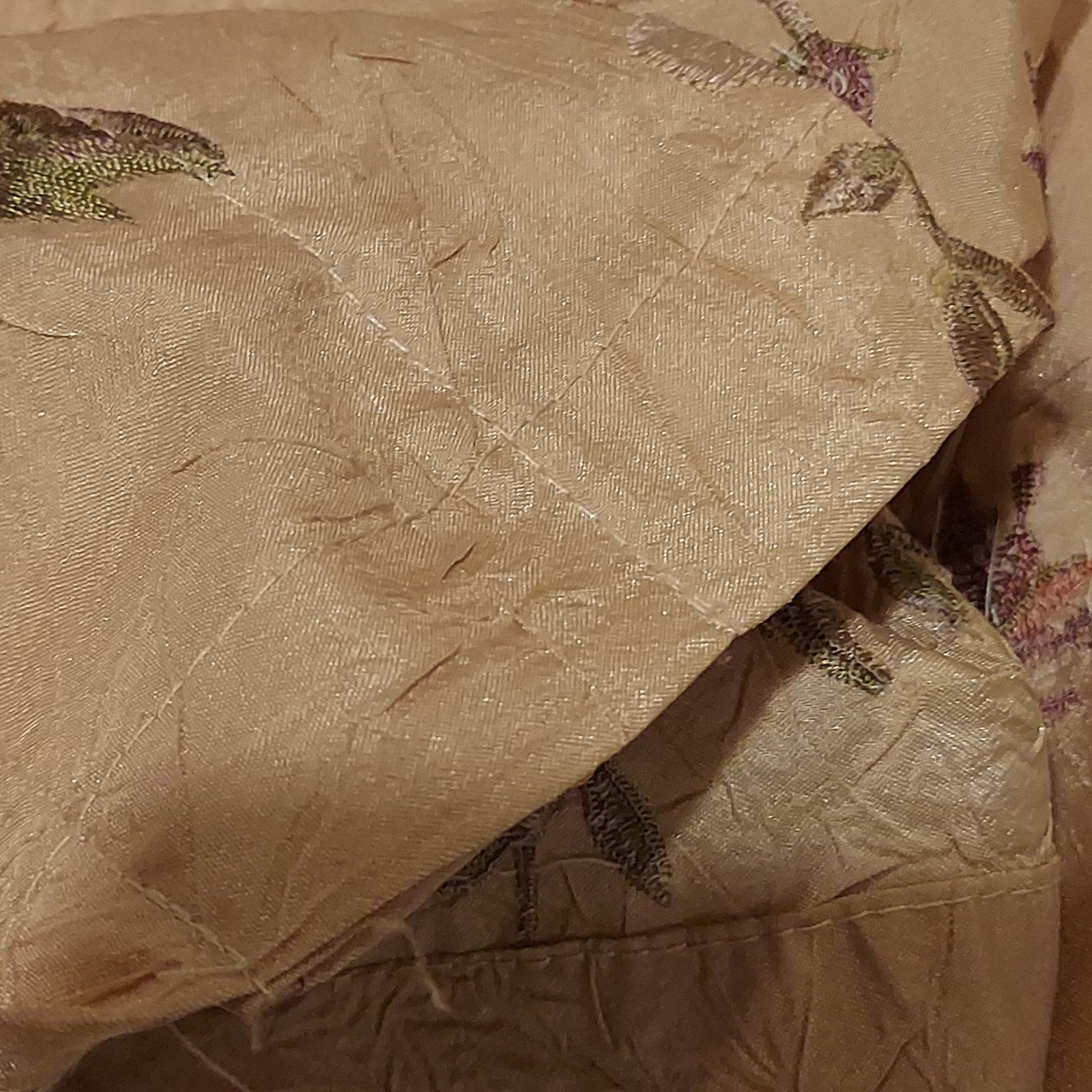 Croscill 2 Curtain Panels Embroidered Floral Crinkle Texture Floral Tan Beige