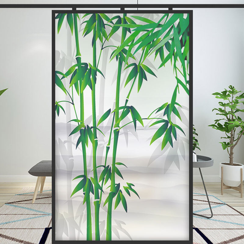Bamboo Stained Glass Films Windows Film Static Cling Decor Chinese Style