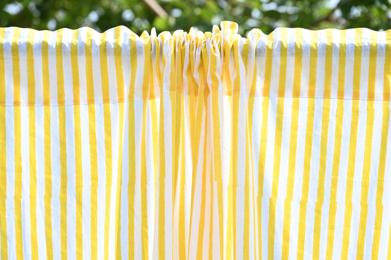 Yellow Striped block Print Curtain Panels Set of 2 Indian Cotton window Curtains